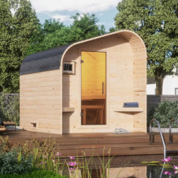 Sauna Tonneau asymétrique 2 à parois droites avec vestibule - 4 places bois massif 38mm KARIBU