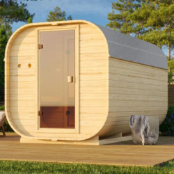 Sauna d'extérieur Tonneau Quadro 3 - 2 à 4 places - 38mm - poêle 9KW ctrl Easy Bio - KARIBU