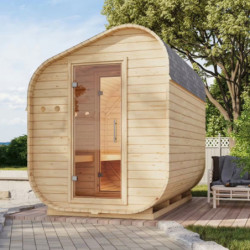 Sauna Tonneau asymétrique 3 - 4 places - avec vestibule - 38mm - KARIBU