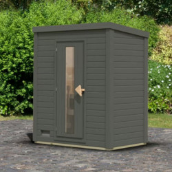 Sauna d’extérieur en bois gris terre Hytti 1 - 3 places - poêle Easy Bio 9000W - KARIBU