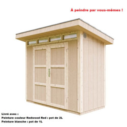 Abri de jardin 3m² en bois brut avec peinture Redwood Red - panneaux LP® SmartSide® - double porte - Timbela
