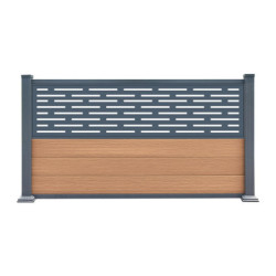Clôture en bois composite premium 180xH.95cm avec décor alu Linea - coloris bois vieilli - Compolife