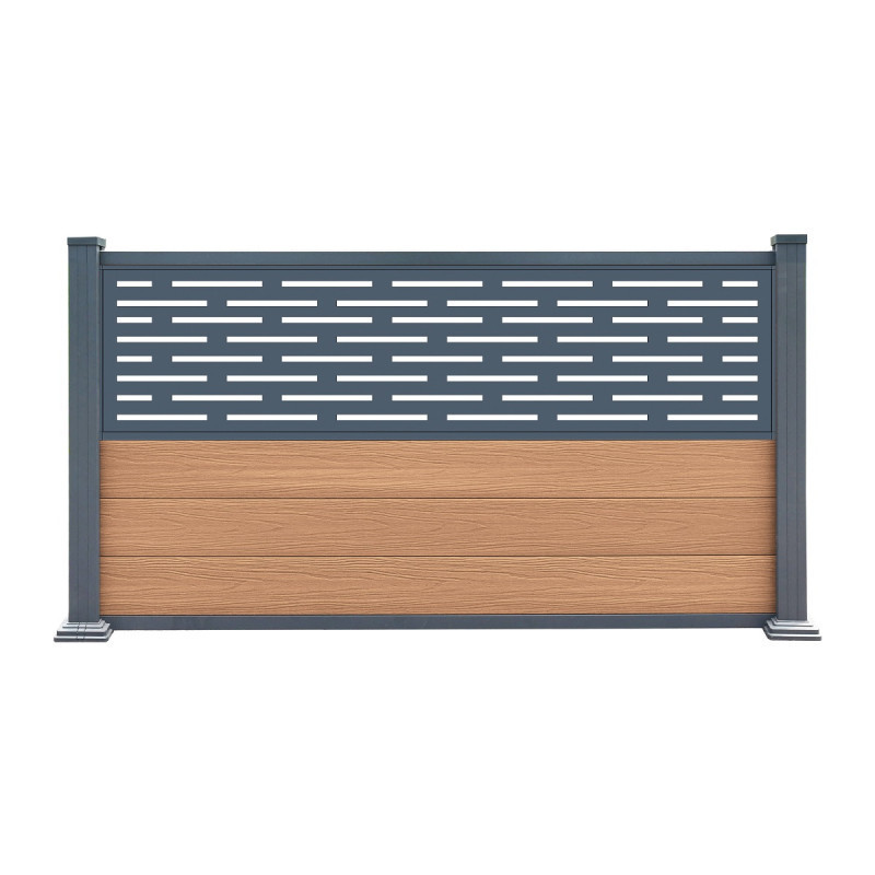 Clôture en bois composite premium 180xH.95cm avec décor alu Linea - coloris bois vieilli - Compolife