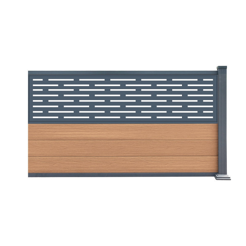 Kit d'extension pour clôture en bois composite premium 180xH.95cm avec décor alu Linea - coloris bois vieilli - Compolife