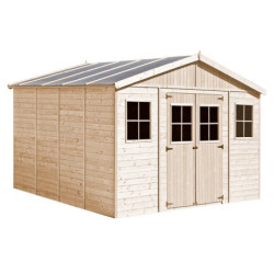 Abri de jardin en bois brut 17mm - 401x395cm - sans plancher - Timbela