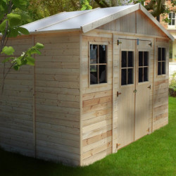 Abri de jardin en bois brut 17mm - 401x199cm - avec plancher - Timbela