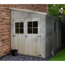 Abri de jardin adossé en bois brut 17mm - 201x297cm - sans plancher - Timbela