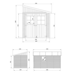 Abri de jardin adossé en panneaux 17mm - 201x395cm - avec plancher - Timbela