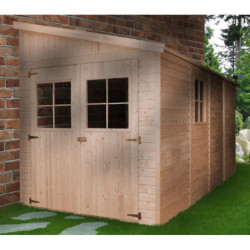 Abri de jardin adossé en panneaux 17mm - 201x395cm - avec plancher - Timbela