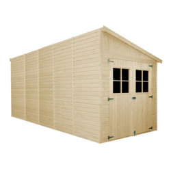 Abri de jardin adossé 10m² en panneaux 17mm - avec paroi - sans plancher - Timbela