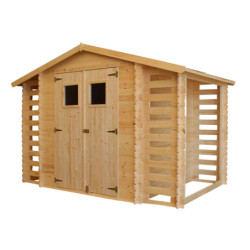 Abri de jardin 6m² - 2 bûchers - madriers 19mm - sans plancher - Timbela