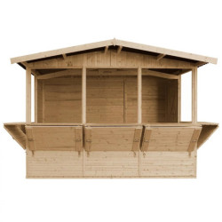 Stand de vente en bois brut 6m² – panneaux 17mm – 5 fenêtres - Timbela