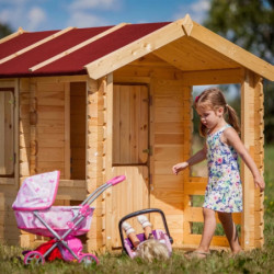 Cabane pour enfants 130x164cm en bois brut - madriers de 19mm - Timbela