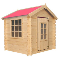 Cabane 105x105cm en bois brut - madriers de 13mm - toit rouge - sans plancher - Timbela