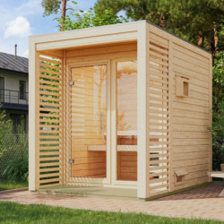 Sauna d’extérieur en bois brut Angkor 1 - 4 places - poêle 9KW ctrl Easy Bio - KARIBU