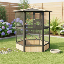 Volière en bois FSC thermo-traité diam. 150cm x H.164cm - Shelty Pet