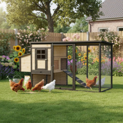 Poulailler en bois FSC thermo-traité 200x75,5x103cm avec toit bitumé pour 4 à 5 poules – Shelty Pet