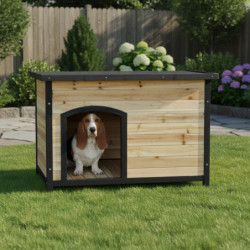 Niche en bois FSC thermo-traité 104x66x70cm pour chien de taille moyenne - Shelty Pet