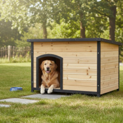 Niche en bois FSC thermo-traité 116x76x82cm pour chien de grande taille - Shelty Pet