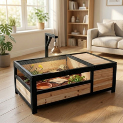 Enclos tortue d'intérieur en bois - L97xP57xH33cm - Shelty Pet