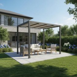 Pergola autoportante à toile rétractable motorisée en aluminium anthracite 3x3m - X-METAL