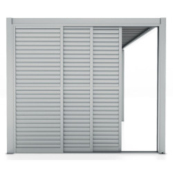 Paroi complète avec 3 panneaux coulissants à ventelles ouvrantes - 400cm - gris clair - X-METAL