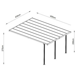 Pergola adossée ajustable - toit de terrasse en alu laqué blanc 400x434cm X-METAL