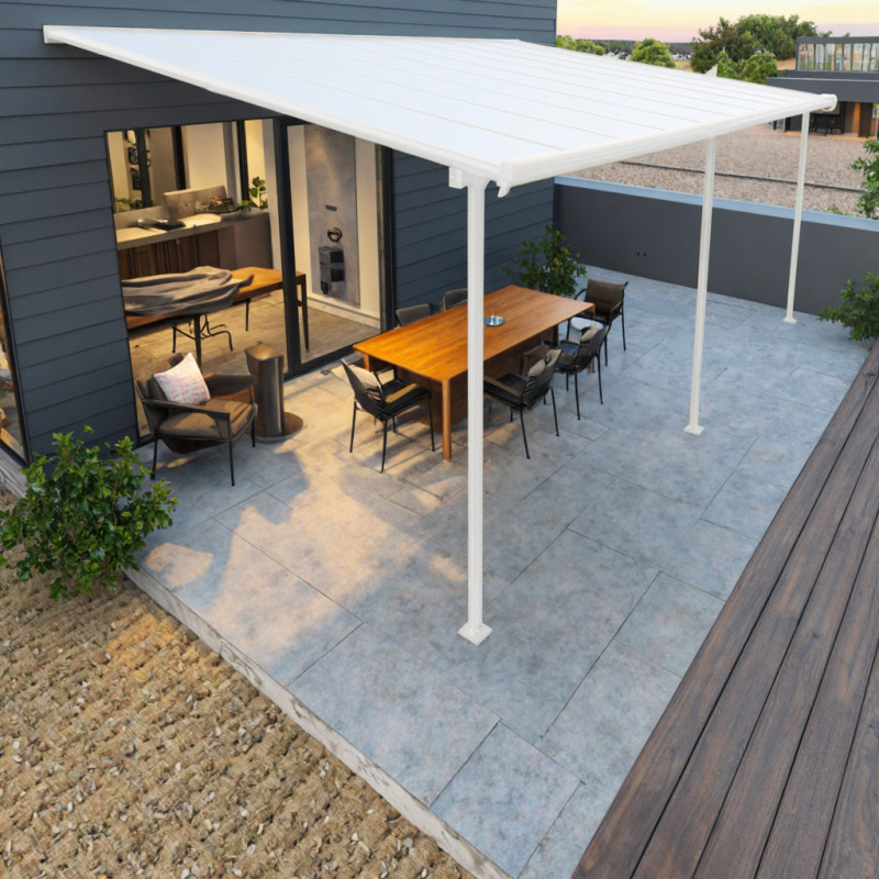 Pergola adossée ajustable en aluminium blanc - profondeur 400cm x longueur 618cm - X-METAL