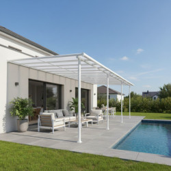 Pergola adossée ajustable en aluminium blanc - profondeur 400cm x longueur 985cm - X-METAL