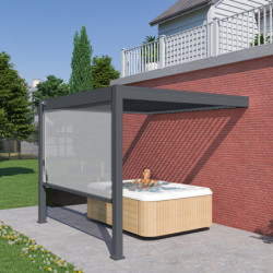 Pergola bioclimatique adossée en alu anthracite 3x3m - store latéral en option - Ombrea VS