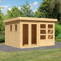 Abri de jardin toit plat 9,24m² en bois brut 19mm - Lahar 6 - Karibu