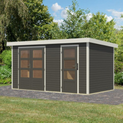 Abri de jardin en bois gris terre 19mm - acier blanc - 8,56m² Merkur B – Karibu
