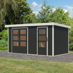 Abri de jardin en bois anthracite 19mm - acier blanc - 8,56m² Merkur C – Karibu