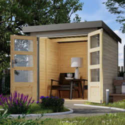 Abri de jardin en bois gris clair 19mm - acier gris - 4,45m² Jupiter 2D – Karibu