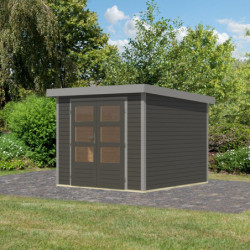 Abri de jardin en bois gris terre 19mm - acier gris - 5,76m² Jupiter 3,5B – Karibu