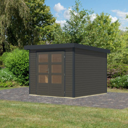 Abri de jardin en bois gris terre 19mm - acier anthracite - 5,76m² Jupiter 3,5B – Karibu