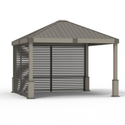 Pergola en alu champagne et toit en acier Nanda 363x363cm - SOJAG