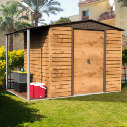Abri de jardin en métal imitation bois 4,78m² avec appentis + kit fondation ALPINE - DURAMAX