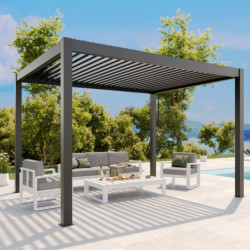 Pergola bioclimatique aluminium anthracite 11,90m² + toit avec lames orientables HABRITA