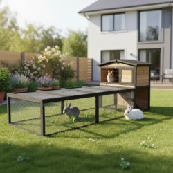 Clapier d'extérieur en bois FSC thermo-traité 101x55x100cm + extension grillagée - Shelty Pet