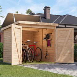 Abri à vélos en bois brut 3,4m² avec kit solaire - pour 3 vélos - Karibu
