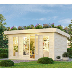 Abri de jardin en bois brut 15,7m² avec kit de végétalisation du toit - Lotus - Karibu