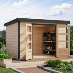 Abri de jardin en bois brut 19mm - acier anthracite - 6,4m² Jupiter 4A – Karibu