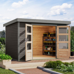 Abri de jardin en bois gris terre 19mm - acier gris - 6,4m² Jupiter 4B – Karibu