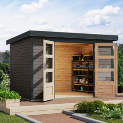 Abri de jardin en bois gris terre 19mm - acier anthracite - 6,4m² Jupiter 4B – Karibu