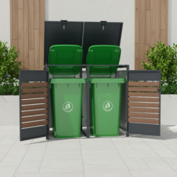 Abri cache-poubelle en acier galvanisé aspect bois 2 containers 240L - X-METAL