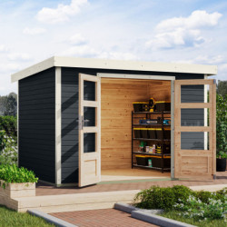Abri de jardin en bois anthracite 19mm - acier blanc - 6,4m² Jupiter 4C – Karibu