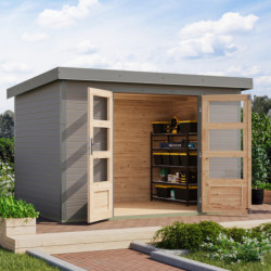 Abri de jardin en bois gris clair 19mm - acier gris - 6,4m² Jupiter 4D – Karibu