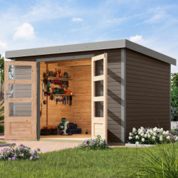 Abri de jardin en bois gris terre 19mm - acier gris - 7,2m² Jupiter 5B – Karibu