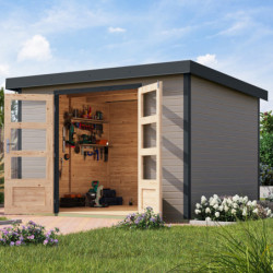 Abri de jardin en bois gris clair 19mm - acier anthracite - 7,2m² Jupiter 5B – Karibu